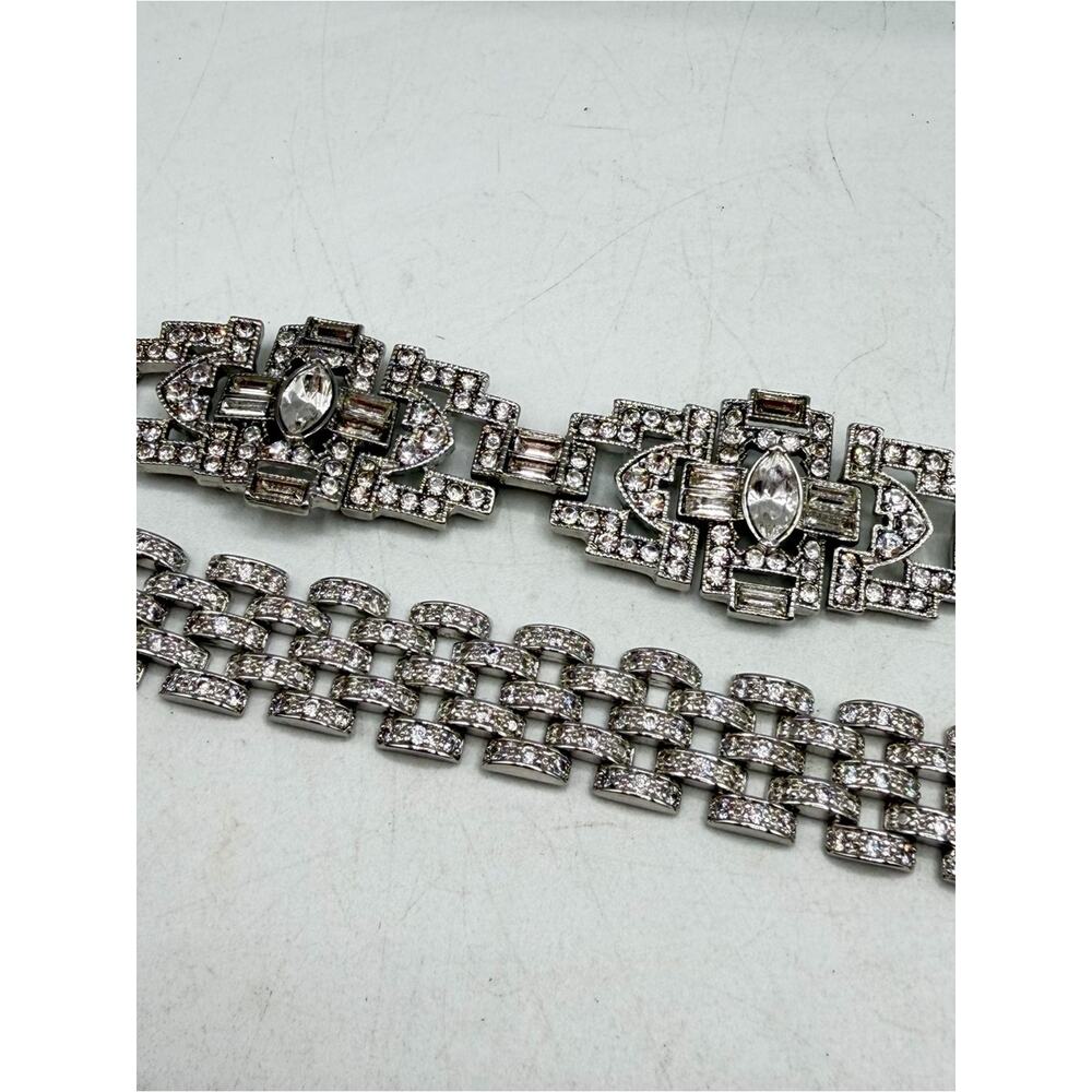 Set of 2 Kenneth Jay Lane Crystal Art Deco Bracelet & Round pave zirconia chain - Picture 4 of 16